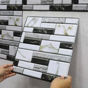 Autocollant mural à motif de brique de marbre, Simulation rétro 3D, carrelage d'imitation
