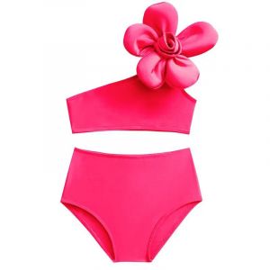 Filles 3d fleur Bikini deux pièces maillot de bain enfants taille haute une épaule maillots de bain