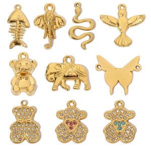 3 pi&egrave;ces/lot ours en cristal fran&ccedil;ais Bracelet en acier inoxydable breloque femmes ar&ecirc;te de poisson