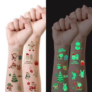 Autocollants de tatouage lumineux de no&euml;l, 10 feuilles, motifs de bonhomme de neige de dessin anim&eacute;,