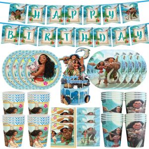D&eacute;coration de f&ecirc;te d'anniversaire princesse Disney Moana, fournitures de table, gobelets en papier,