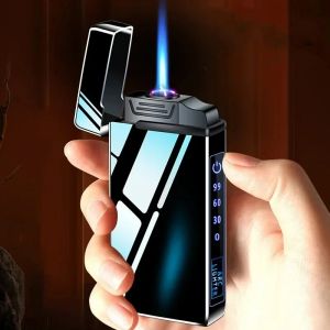 Nouveau métal coupe-vent double Arc USB briquet Rechargeable gaz Butane briquet électrique écran LED