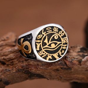 Bagues Vintage uniques égyptiennes œil d'horus, Punk, en acier inoxydable, croix Ankh, pour hommes