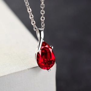 Collier en argent Sterling S925, larmes d'ange, pendentif en cristal rouge, pour femme, bijoux à
