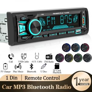 Hippcron autoradio 1din Srereo lecteur MP3 Bluetooth récepteur FM avec télécommande AUX/USB/TF prise