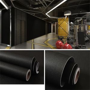Papier peint auto-adhésif en PVC, papier adhésif décoratif en vinyle noir mat pour meubles de salon,
