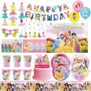 Décoration d'anniversaire princesse Disney, vaisselle, gobelets, assiettes, ballons, nappe, bannière