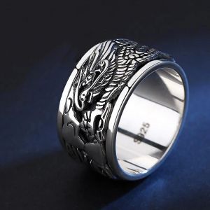 Bague dragon sculpté en argent thaïlandais pour hommes, design Original, rétro dominateur, rotatif,
