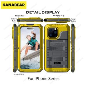 Pour iPhone 15 14 13 12 11 Pro Max XS XR 8 7 6 Plus SE3 IP68 &eacute;tanche robuste coque blind&eacute;e en m&eacute;tal