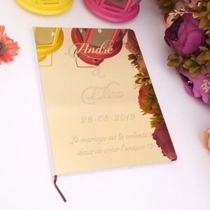 Livre d'or personnalisé en acrylique blanc avec miroir, livre d'or de Signature de mariage,