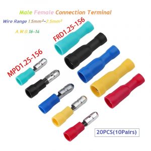 Assortiment de 20 pi&egrave;ces femelle m&acirc;le MPD(FRD) 1.25-156, Terminal &agrave; joint bout &agrave; bout, cosse de
