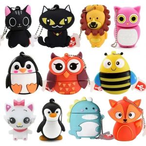 Clé USB haute vitesse dessin animé 64GB 32GB chat hibou lion dinosaure stockage externe clé USB 16GB