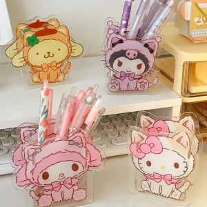 Sanurgente-Porte-stylo transparent en acrylique mignon, Hello Kitty, bureau multifonctionnel, grande