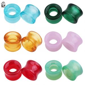 1 Pair Glass Ear Gauge Ear Plug and Tunnel Hollow Single Flared Ear Flesh Gauges Piercing Ear
