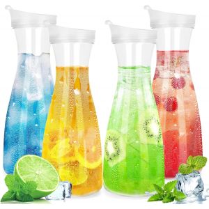 Carafe à eau avec couvercle rabattable, pichet en plastique transparent pour jus, lait, thé glacé,