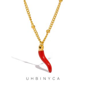 UHBINYCA Collier pendentif à breloques en forme de piment rouge pour femme, acier inoxydable,