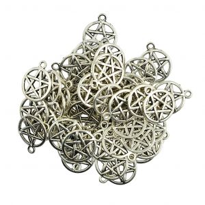 Pendentif de collier en alliage tibétain antique, breloques pentacle étoile ronde, connecteurs faits