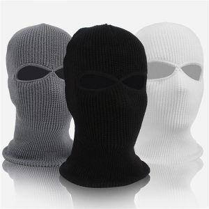 1PC hiver tricot casquette chaud doux 2 trous complet visage Ski chapeau capuche moto casque armée