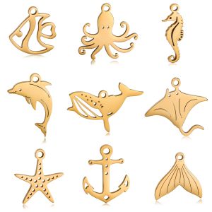 5 pcs/Lot acier inoxydable vie Marine baleine & dauphin & octopus & queue de poisson & Santa Ray