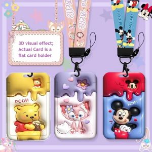 Porte-cartes à lanière Disney pour femmes, étui pour cartes d'extension 3D, Mickey Minnie ourson,