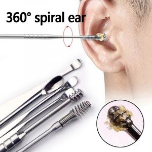 6 pi&egrave;ces/ensemble nettoyeur d'oreille cueilleurs de cire d'oreille en acier inoxydable cure-oreille