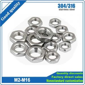 2/5/10/20/50pcs M2 M2.5 M3 M4 M5 M6 M8 M10 M12 M14 M16 304 316 A2 A4 Écrou hexagonal plat en acier