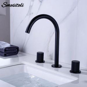 Mélangeur de salle de bains, robinet d'évier, robinet de lavabo, monté sur le pont noir, double
