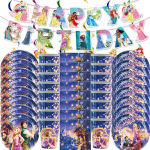 Fournitures de fête princesse raiponce emmêlée Disney, vaisselle, tasse en papier, assiette,