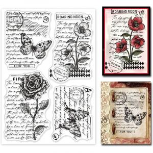Tampon Transparent en Silicone, 1 feuille, Vintage, Floral, mots artistiques, papillon, Rose, tampon