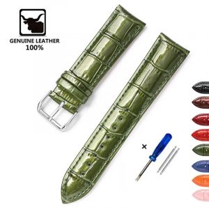 Bracelet de montre en cuir v&eacute;ritable 12mm 14mm 16mm 18mm 20mm 22mm Bracelet en cuir vert bleu rouge