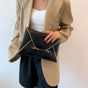 Sac enveloppe en cuir PU pour femme, sac &agrave; main carr&eacute; d'affaires, pochette vintage, sac &agrave; main de