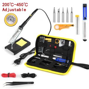 220V 60W Fer À Souder Kit Réglable Température 15 en 1 Outil Ensemble Avec Fer À Souder UE Plug Bleu