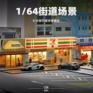 1: 64 Miniature dépanneur supermarché Architectural rue vue scène modèle Micro lumière décoration