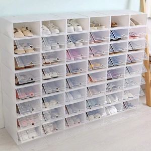 Ensemble de boîtes à chaussures à rabat pliables, conteneur de stockage empilable T1, étui à