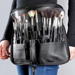 Sac pour pinceaux de maquillage en PU, 1 pièce, avec ceinture à fermeture éclair, sac à cosmétiques