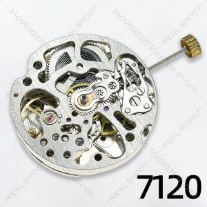 Mouvement de montre automatique squelette 7120, nouveau chinois, 3 aiguilles, argent, hauteur