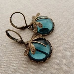 Boucles d'oreilles libellule Vintage en Bronze pour femmes, couleur or, motif de sculpture en m&eacute;tal