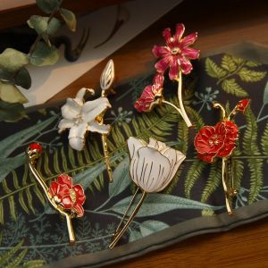 Monet Garden-Broche r&eacute;tro en &eacute;mail pour femme, style peinture &agrave; l'huile, lys, tulipe, cosmos,