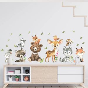 2 pi&egrave;ces dessin anim&eacute; lapin ours cerf animaux stickers muraux pour chambre d'enfants d&eacute;cor de