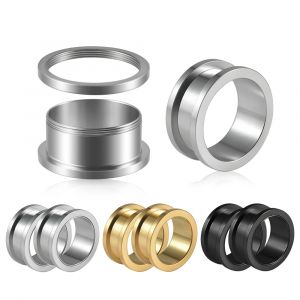 1 paire de bouchons d'oreille en acier inoxydable, couleur or noir, extenseurs d'oreille, jauges