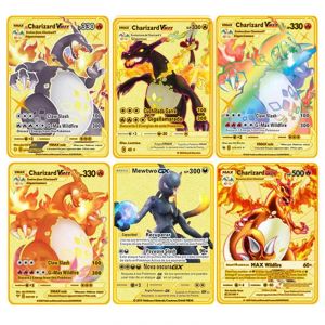 Carte Pokemon en m&eacute;tal, Version anglaise, figurine de dessin anim&eacute; Pikachu Charizard Mewtwo, jeu de