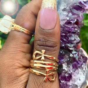 Bagues égyptiennes Ankh à Double bobine pour femmes, bijoux couleur or, bague en acier inoxydable,