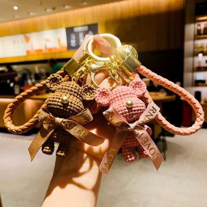 Porte-cl&eacute;s ours en laine en r&eacute;sine pour femme, beau pendentif de sac d'&eacute;cole de voiture, pendentif