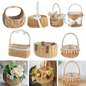 Petit panier à fleurs tissé en rotin de saule, rangement demi-lune avec poignée, WUNICEF