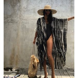 &Eacute;t&eacute; plage couvertures Vintage imprim&eacute; ceintur&eacute; maillot de bain kimono Long Cardigan d&eacute;contract&eacute;