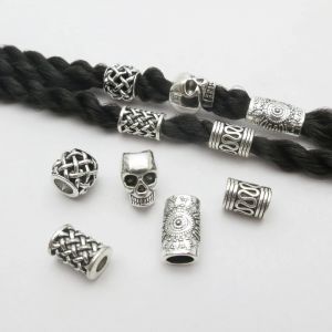 10 pièces crâne casque Viking Rune petit trou perles cheveux tresse Dreadlock barbe perle pendentif