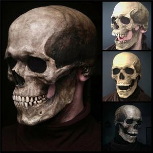 Masque de Tête de Mort Complet en Latex pour Adulte, Accessoire de Maison Hantée, Mâchoire Mobile,