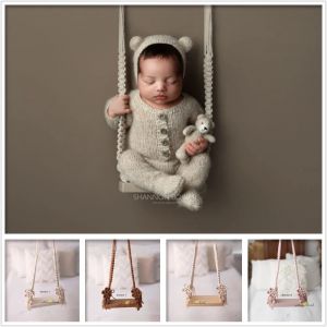 Nouveau-né photographie accessoire balançoire en bois Vintage posant balançoire macramé Boho enfants
