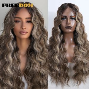 FREEDOM – perruque Lace Front Wig synthétique ondulée, 28 pouces, corps ample, partie centrale,