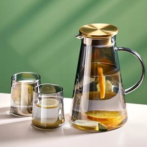 Pichet à eau Transparent en verre résistant à la chaleur, bouilloire et tasses d'eau froide avec